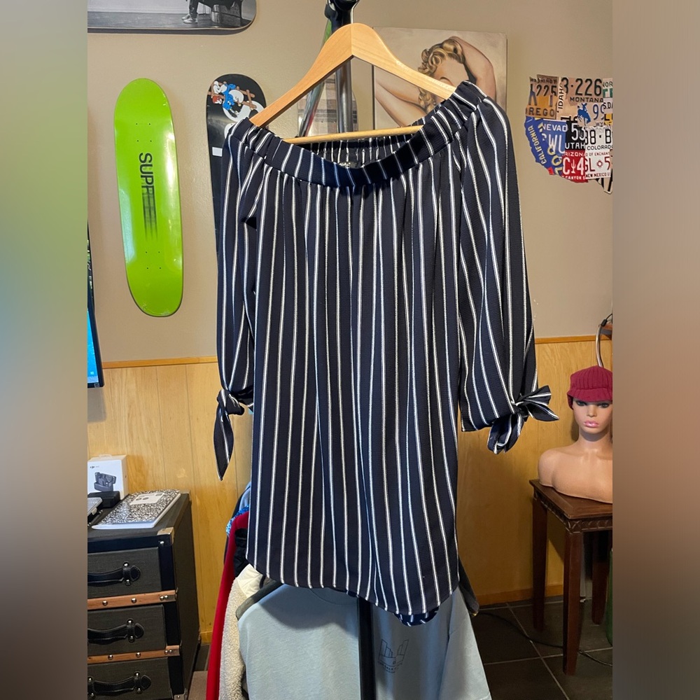 Rhapsody Black White Striped Off The Shoulder Top - Picture 1 of 7